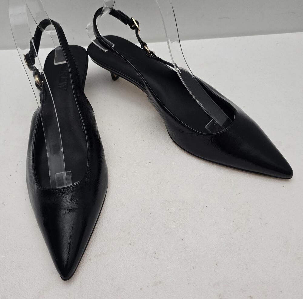 J.Crew Womens Black Patent Leather Pointed Toe Slingback Kitten Heels Sz 9.5 NEW